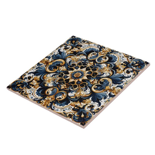 Design de carreaux floraux bleu et or (Côté)