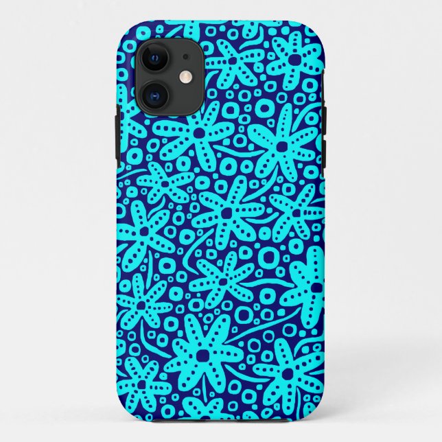 Design de fleurs - Cyan sur Deep Navy.pdf coque ip (Dos)