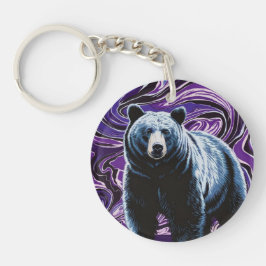 Design de l'ours Porte - clé acrylique rond pourpr