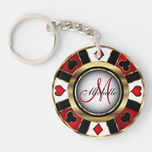 Design de puces de poker rouge et or - Monogramme