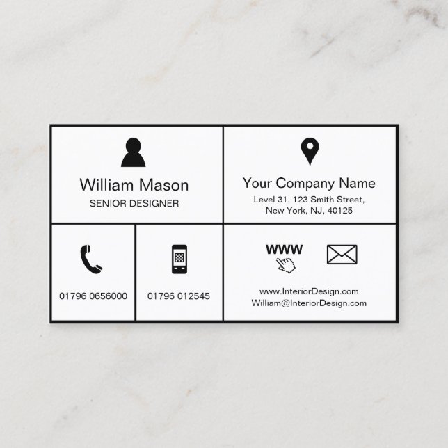 Design de style Metro noir et blanc - Carte de vis (Devant)