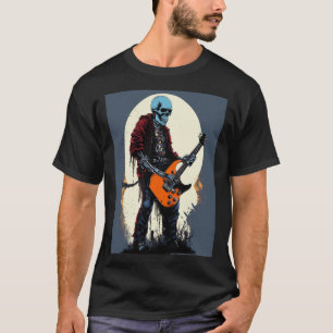 Design de t-shirt scray, crâne jouant de guita éle