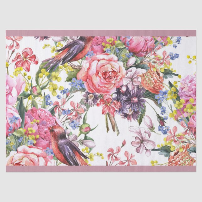 Design-Dekoupage für Rosen und Blume in weichrosa  Seidenpapier (Vorderseite)
