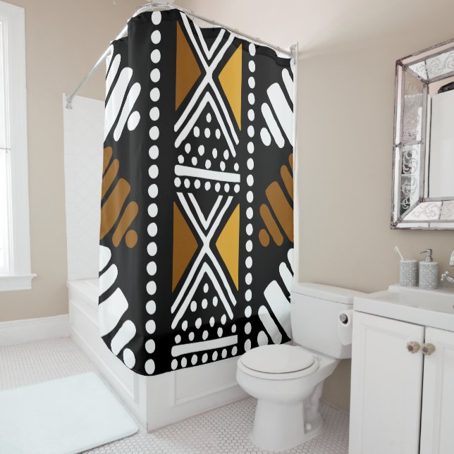 Design der afrikanischen Bogolan-Mud-Stoffdusche Duschvorhang (Beispiel)