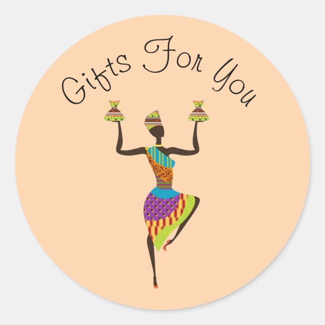 Design der afrikanischen Dame Geschenkartikelmarke Runder Aufkleber (Vorderseite)