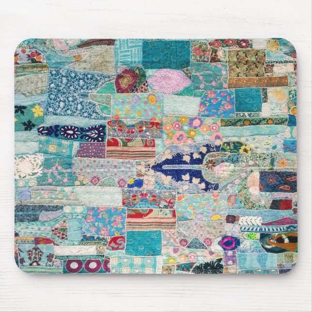 Design der Aqua- und Blue-Quilt-Tapisserie Mousepad (Vorne)