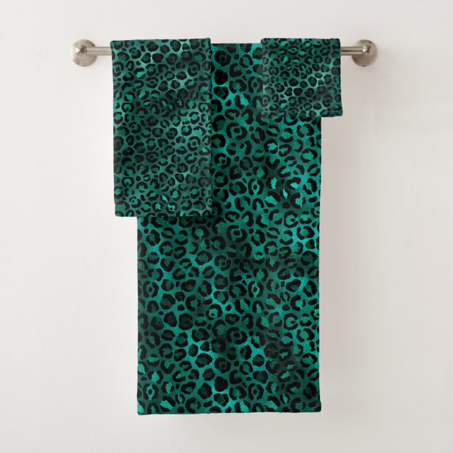 Design der aquamarinen und Gold Leopard-Serie 5 Badhandtuch Set (Insitu)