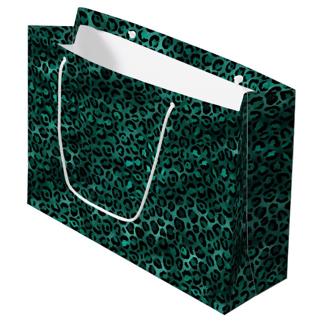 Design der aquamarinen und Gold Leopard-Serie 5 Große Geschenktüte (Vorderseite Schrägansicht)