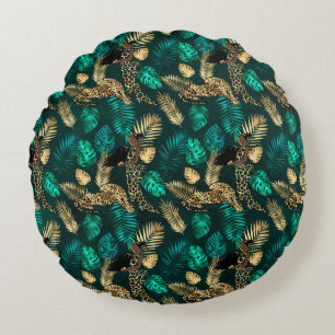 Design der aquamarinen und Gold Leopard-Serie 7 Rundes Kissen