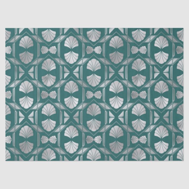 Design der Aquamarinen und silbernen Art-Déco-Musc Seidenpapier (Vorderseite)