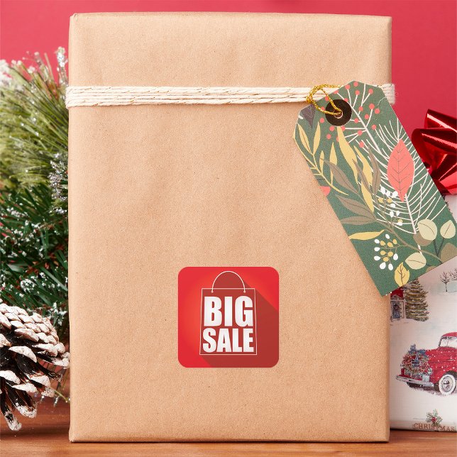 Design der Big Sale Red Retail Bag Quadratischer Aufkleber (Von Creator hochgeladen)