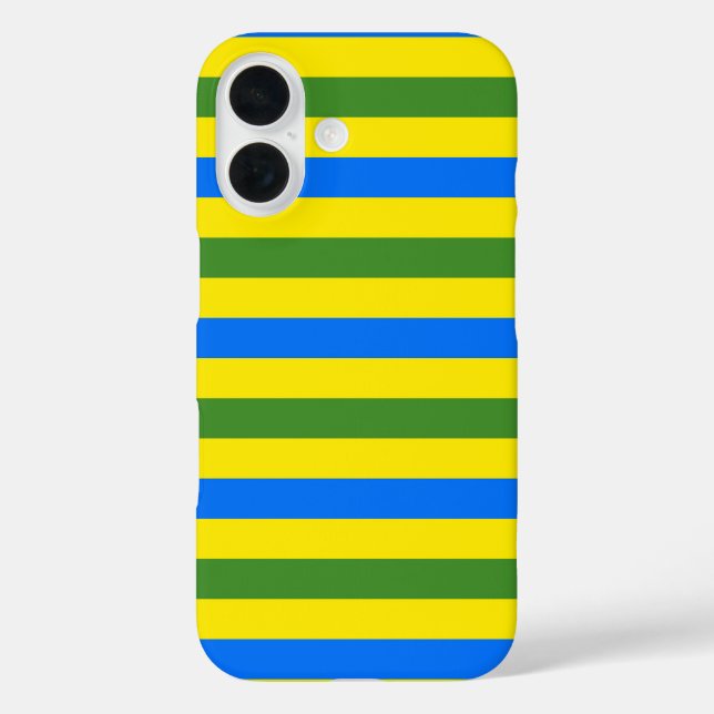 Design der blauen, grünen und gelben Streifen iPhone 16 Hülle (Rückseite)