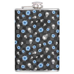 Design der Blauen Skulls und Sonnenblumen 12 Flachmann