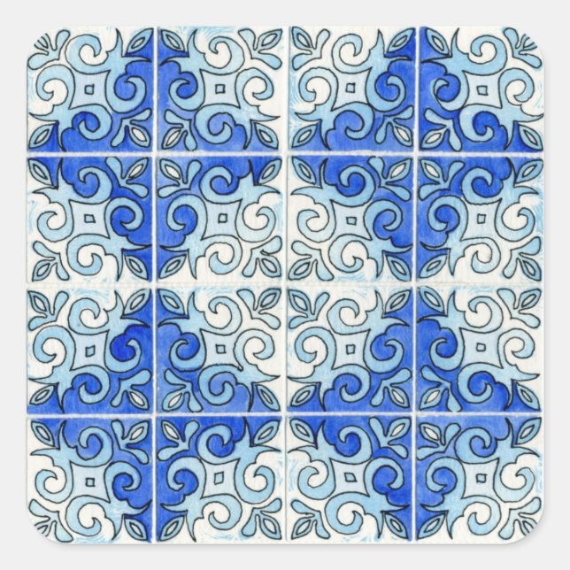 Design der blauen Tile 2 - Wirbel Quadratischer Aufkleber (Vorderseite)