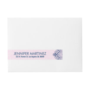 Design der blauen und pastellrosa Blumenmuster Rundum-Adressaufkleber