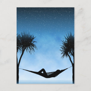 Design der Blue Sky Silhouette Tropical Hammock Postkarte