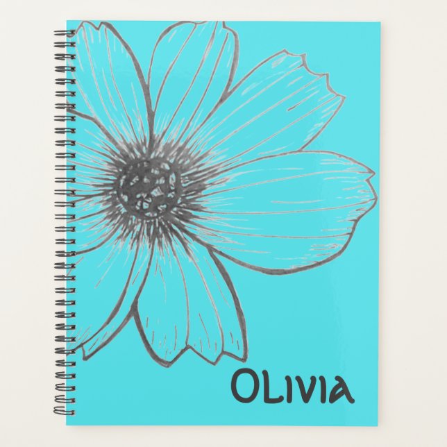 Design der Blume von individuellen Namen Aquamarin Planer (Vorderseite)