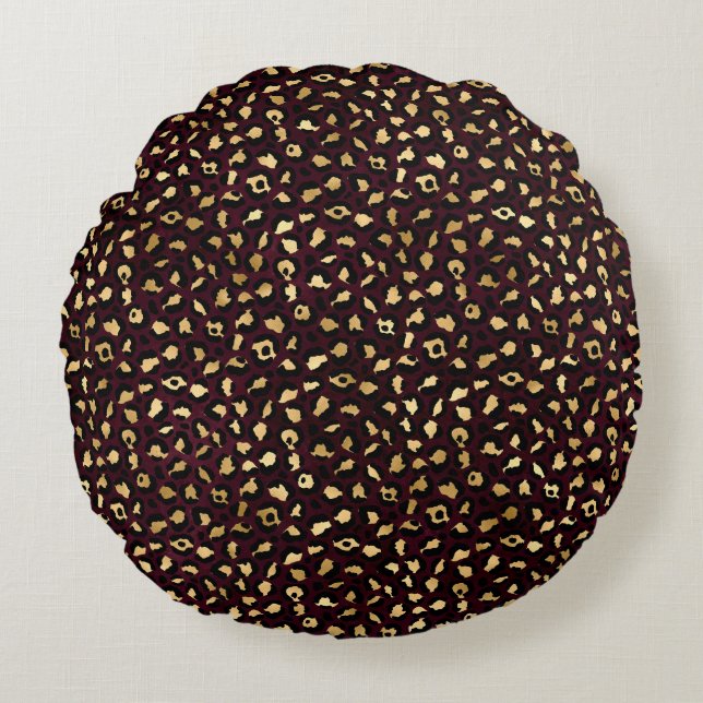 Design der Burgund-Gold-Leopard-Serie 8 Rundes Kissen (Vorderseite)