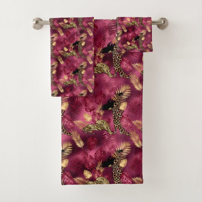 Design der Burgundy- und Gold Leopard-Serie 10 Badhandtuch Set (Insitu)