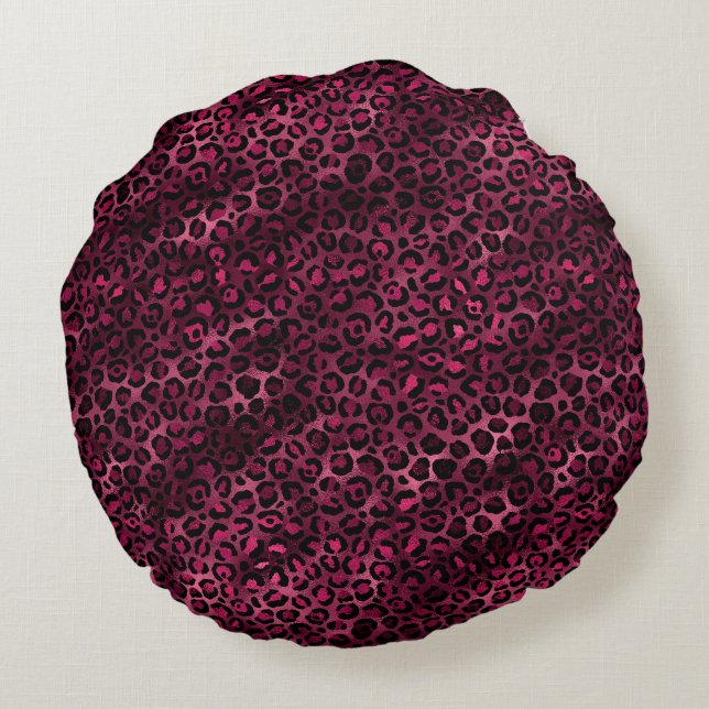 Design der Burgundy- und Gold Leopard-Serie 9 Rundes Kissen (Rückseite)