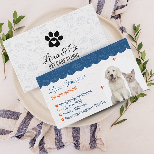 Design der Business Card für die White & Blue Pet  Visitenkarte (White & Blue Pet Care Clinic Business Card Design)