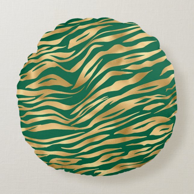 Design der Emerald- und Gold-Safari-Serie 2 Rundes Kissen (Vorderseite)