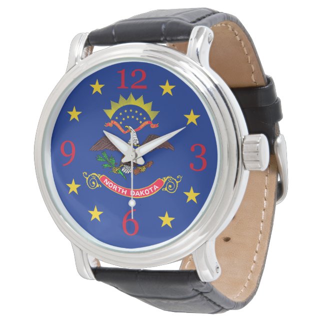 Design der Flaggen des Staates North Dakota Armbanduhr (Schrägansicht)