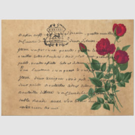 Design der französischen Handschrift und Rote Rose Seidenpapier