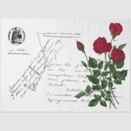 Design der französischen Handschrift und Rote Rose Seidenpapier