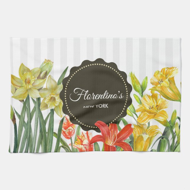 Design der gelben Orangenfrühlingsblumen Geschirrtuch (Horizontal)