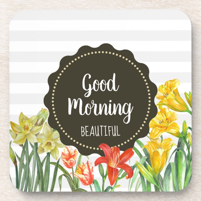 Design der gelben Orangenfrühlingsblumen Getränkeuntersetzer (Vorderseite)