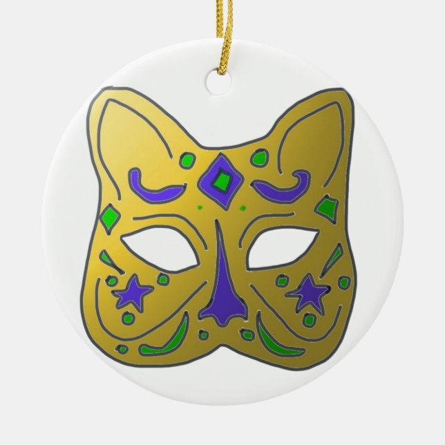 Design der gelben Venezianischen Maske Keramik Ornament (Vorne)