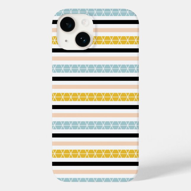 Design der geometrisch-weißen, schwarzgelben Strei Case-Mate iPhone 14 Hülle (Rückseite)