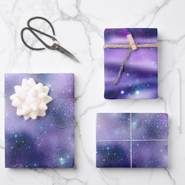 Design der glänzenden Galaxy-Serie 2 Geschenkpapier Set (Vorderseite)