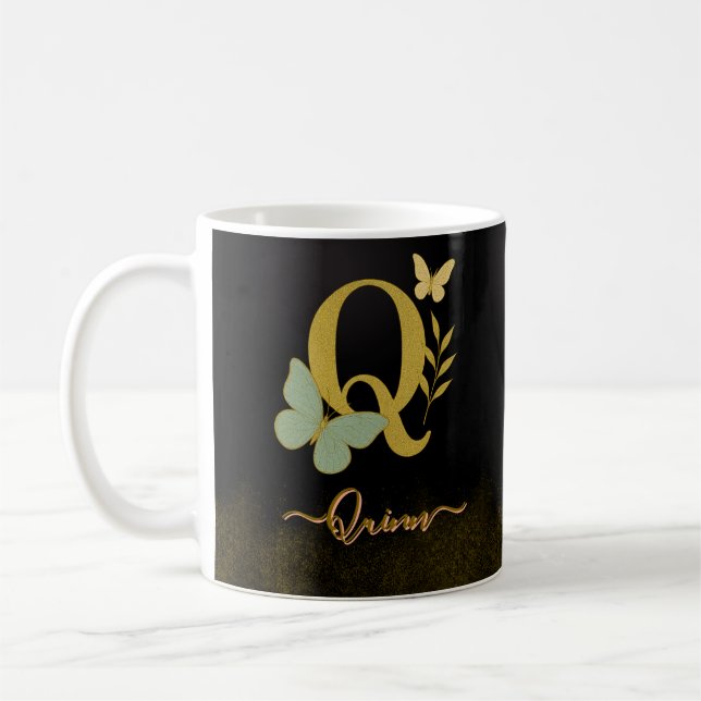 Design der Gold Letter Q-Butterfly-Tasse Kaffeetasse (Links)