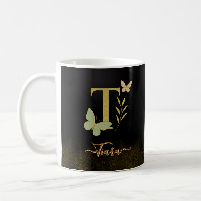 Design der Gold Letter T Butterfly-Tasse Kaffeetasse (Links)