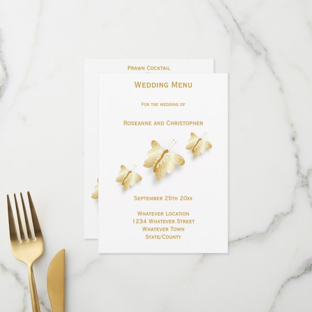 Design der Goldmedaille für Hochzeitmenüs Menükarte (Vorderseite/Rückseite Beispiel)