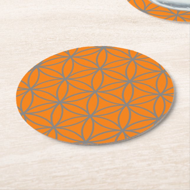 Design der Grau- und Orange-Lotus-Blume Runder Pappuntersetzer (Angewinkelt)
