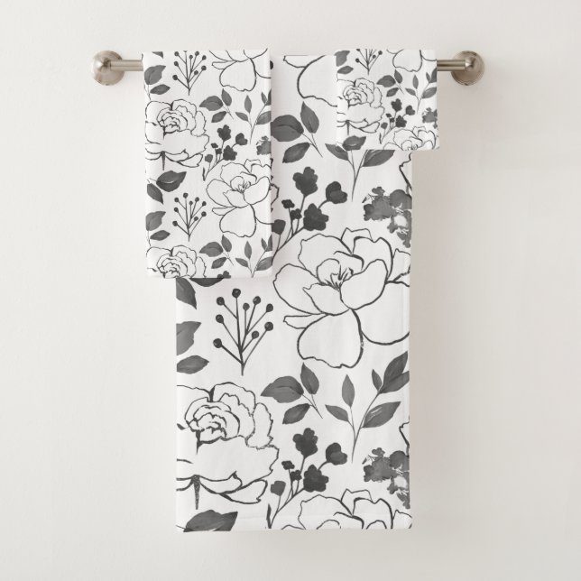 Design der grauen und weißen Blume Badhandtuch Set (Insitu)