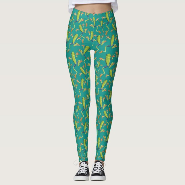 Design der Grünbaum-Frog-Muster Leggings (Vorderseite)