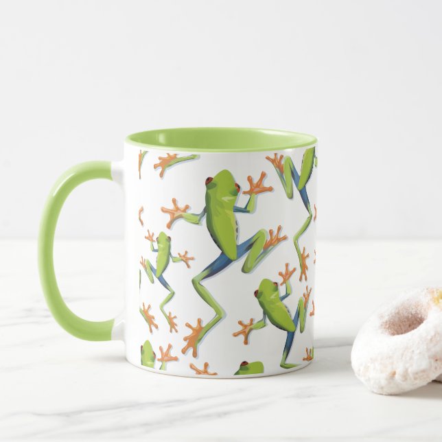 Design der Grünbaum-Frog-Muster Tasse (Mit Donut)
