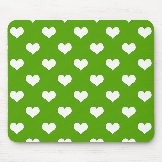 Design der grünen weißen Liebe Herzmuster Mousepad (Vorne)