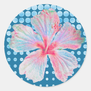 Design der Hibisken-Aufkleber in Blau Runder Aufkleber