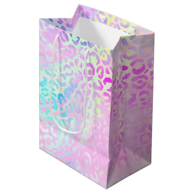 Design der iridescent Leopard-Serie 10 Mittlere Geschenktüte (Vorderseite Schrägansicht)