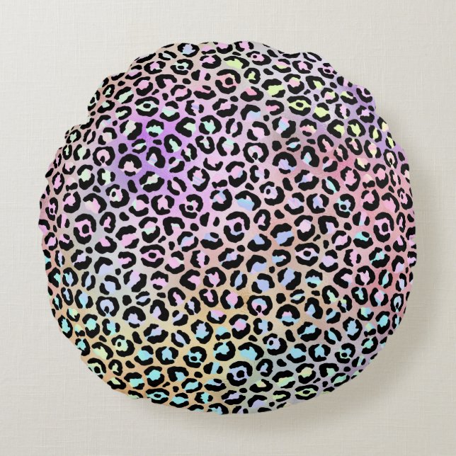 Design der iridescent Leopard-Serie 6 Rundes Kissen (Vorderseite)