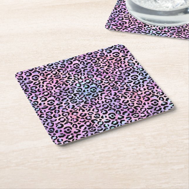 Design der irideszierenden Leopard-Serie 4 Rechteckiger Pappuntersetzer (angewinkelt)