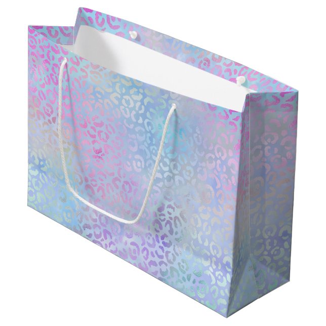 Design der irideszierenden Leopard-Serie 9 Große Geschenktüte (Vorderseite Schrägansicht)