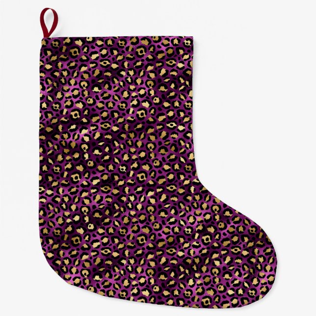 Design der lila und Gold Leopard-Serie 1 Großer Weihnachtsstrumpf (Vorderseite)