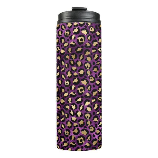 Design der lila und Gold Leopard-Serie 1 Thermosbecher (Vorderseite)
