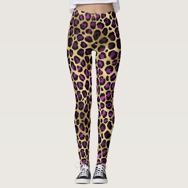Design der lila und Gold Leopard-Serie 4 Leggings (Vorderseite)